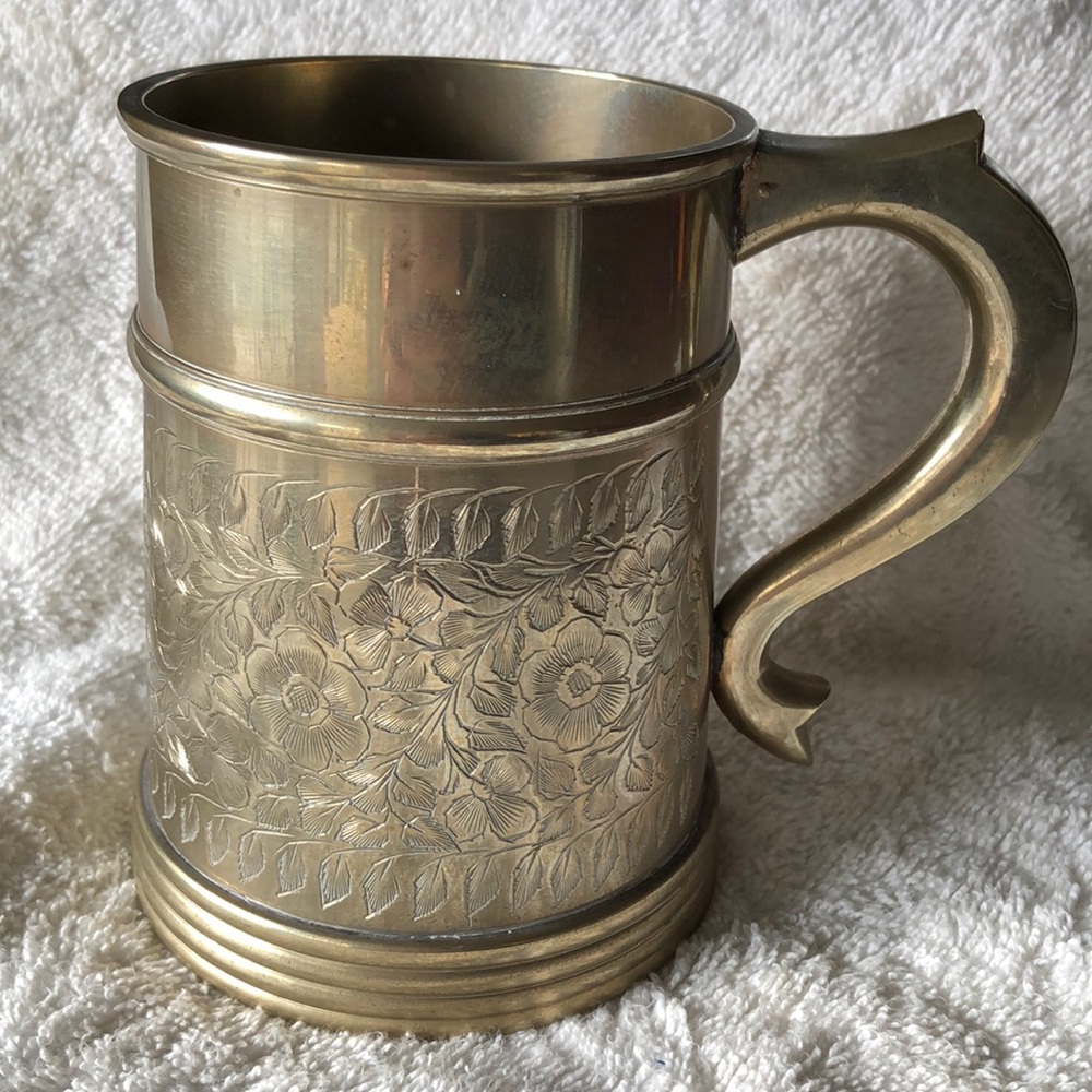 Brass Etched Mug Tankard Stein Floral Ornate Garb Feast Gear Renaissance